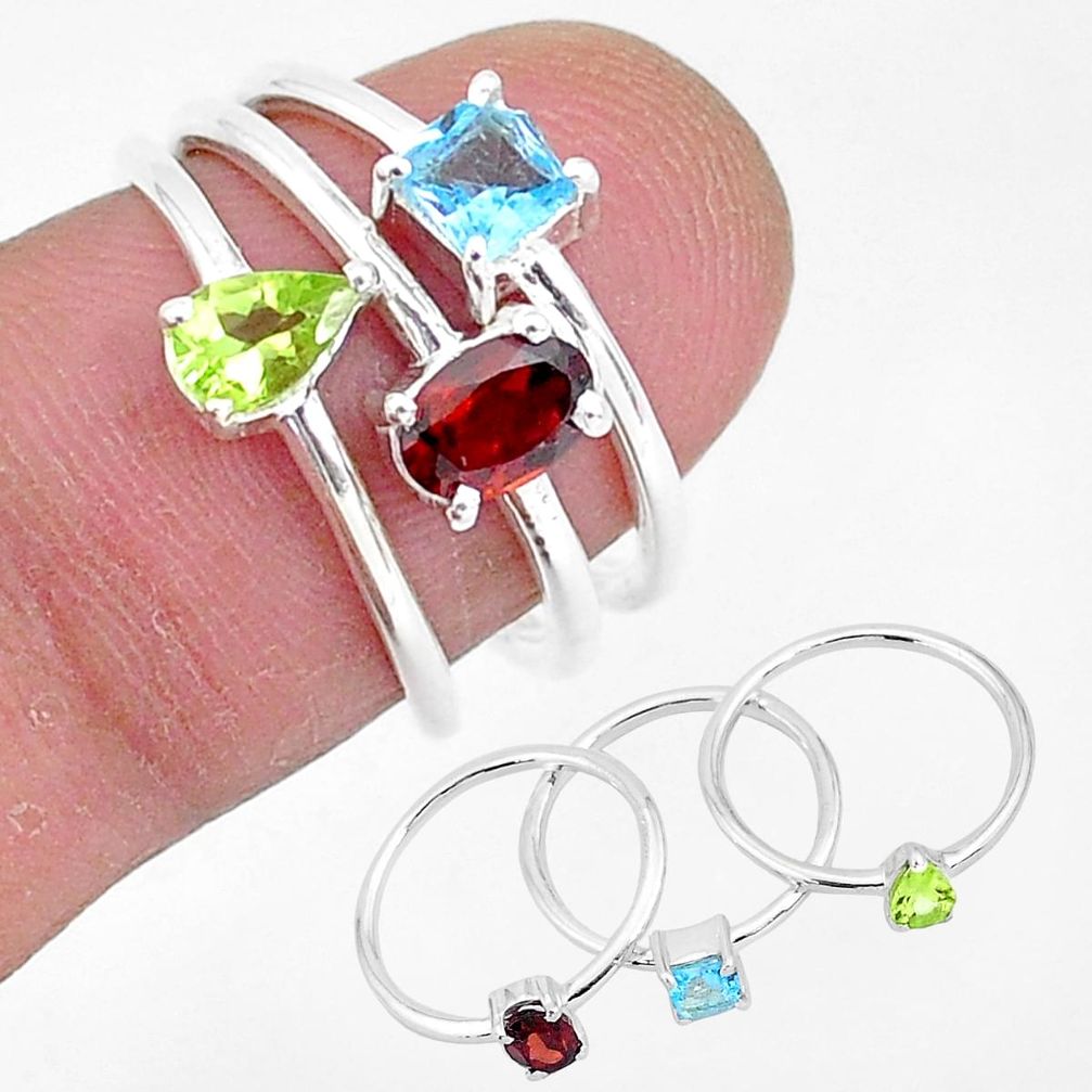 3.14cts natural red garnet peridot 925 sterling silver 3 rings size 6 r93025