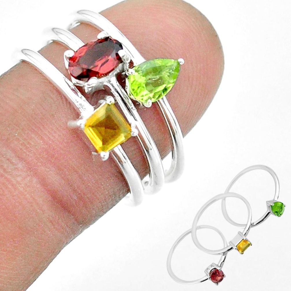 2.69cts natural red garnet peridot citrine 925 silver 3 rings size 7 t51154