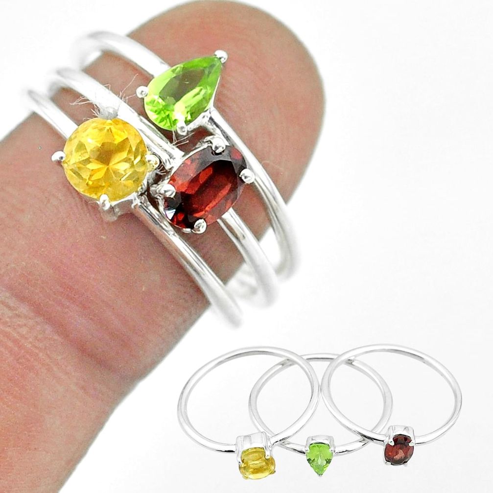 2.97cts natural red garnet peridot citrine 925 silver 3 rings size 9 t51478