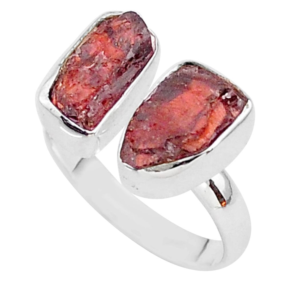 10.78cts natural red garnet rough 925 silver adjustable ring size 8.5 t35022