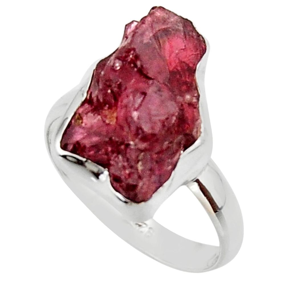 9.32cts natural red garnet rough 925 silver solitaire ring size 8.5 r49015