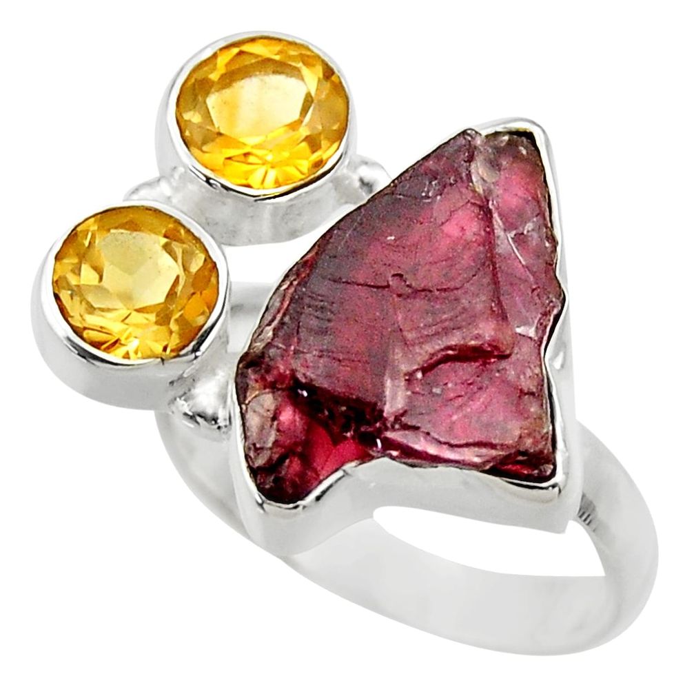 12.83cts natural red garnet rough citrine 925 sterling silver ring size 7 r29721