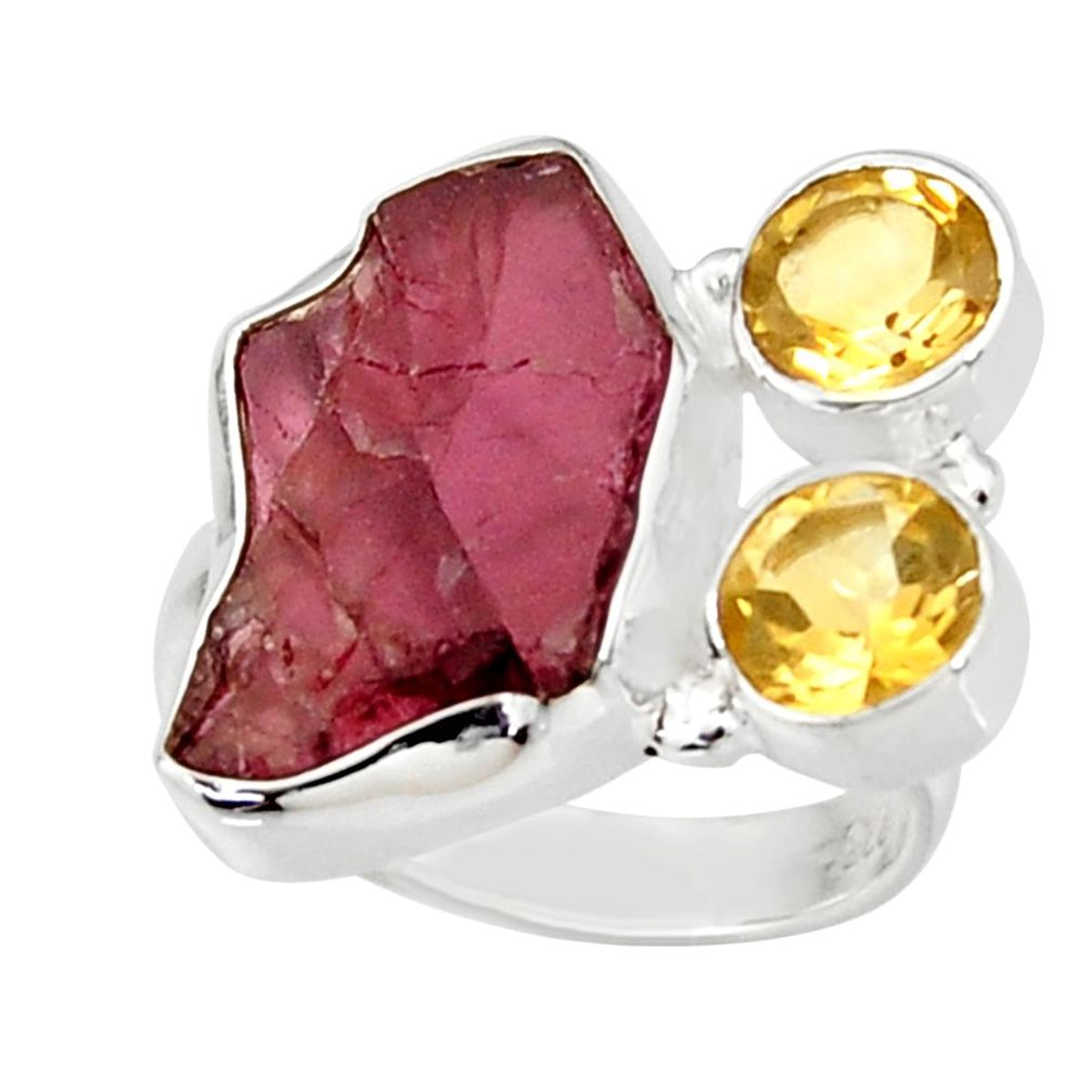 11.36cts natural red garnet rough citrine 925 sterling silver ring size 7 r38346