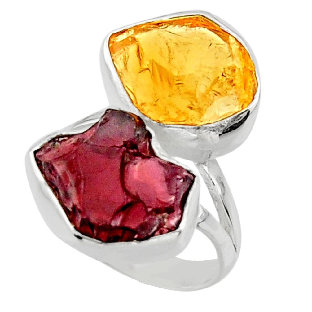 12.96cts natural red garnet rough citrine rough 925 silver ring size 6 r49116