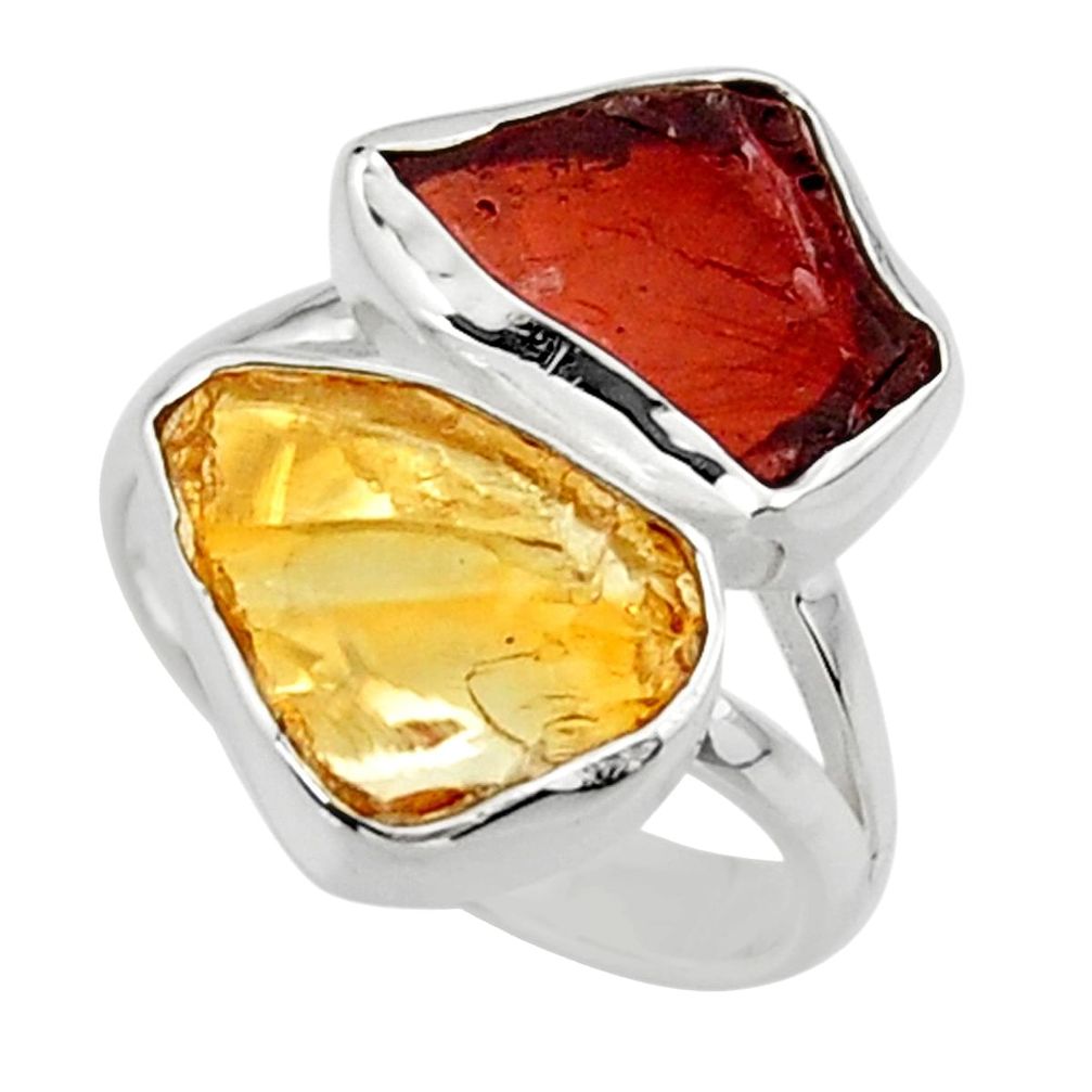 11.07cts natural red garnet rough citrine rough 925 silver ring size 7 r49118