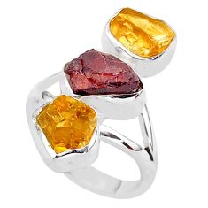 13.87cts natural red garnet raw citrine rough fancy silver ring size 7 t37689