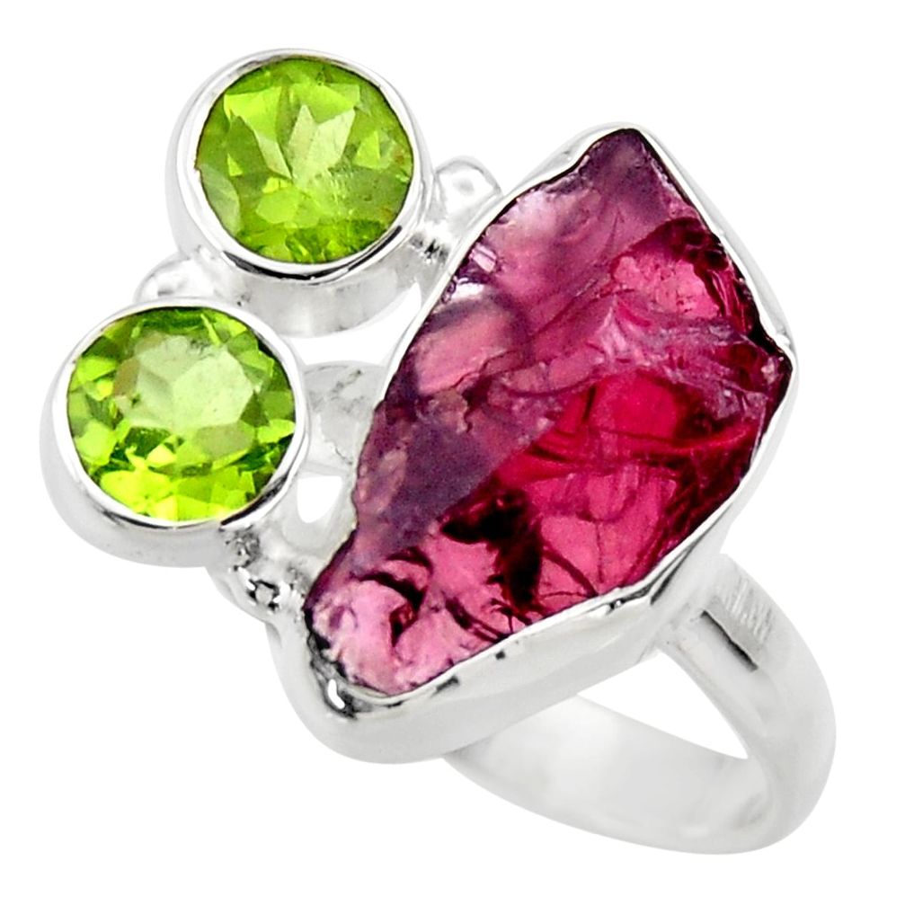 11.89cts natural red garnet rough peridot 925 sterling silver ring size 7 r29725