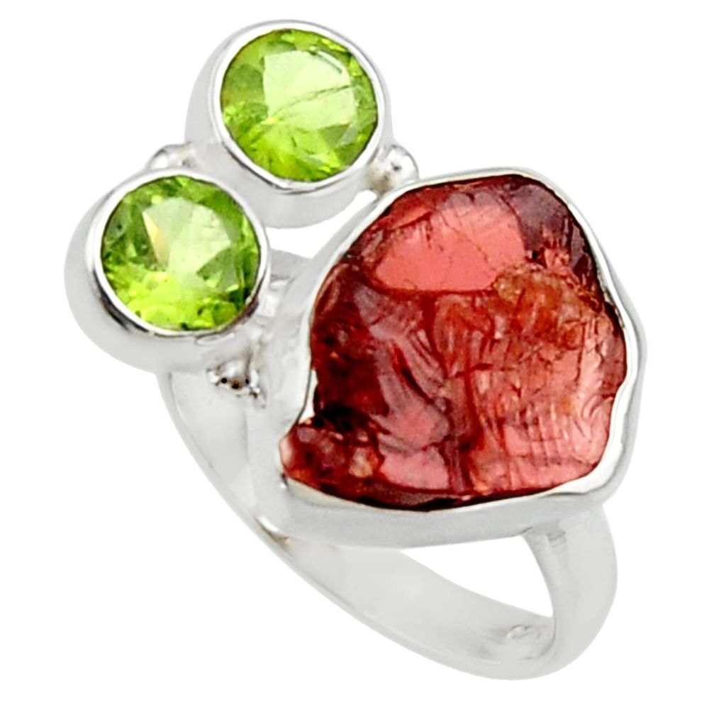 12.89cts natural red garnet rough peridot 925 sterling silver ring size 8 r30190