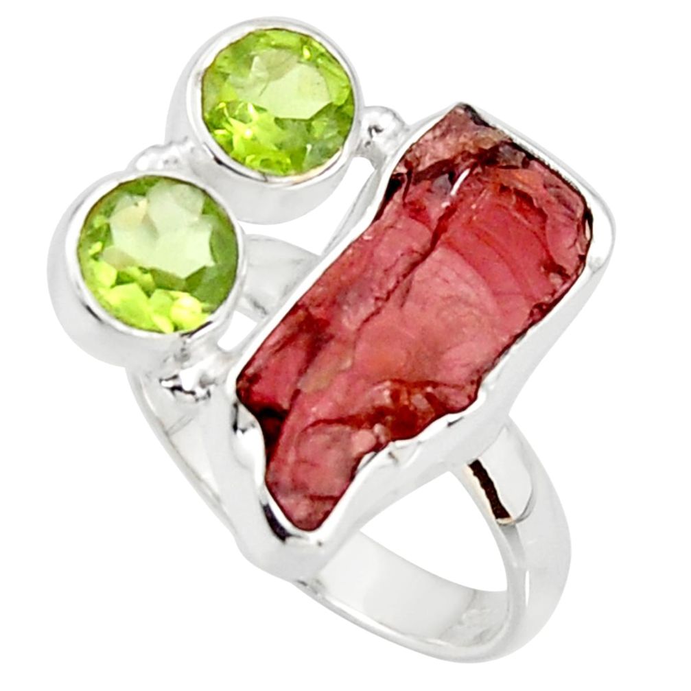 12.31cts natural red garnet rough peridot 925 sterling silver ring size 8 r38341