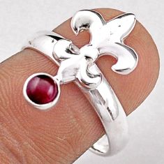 0.36cts natural red garnet round 925 silver fleur-de-lis ring size 7 t89025