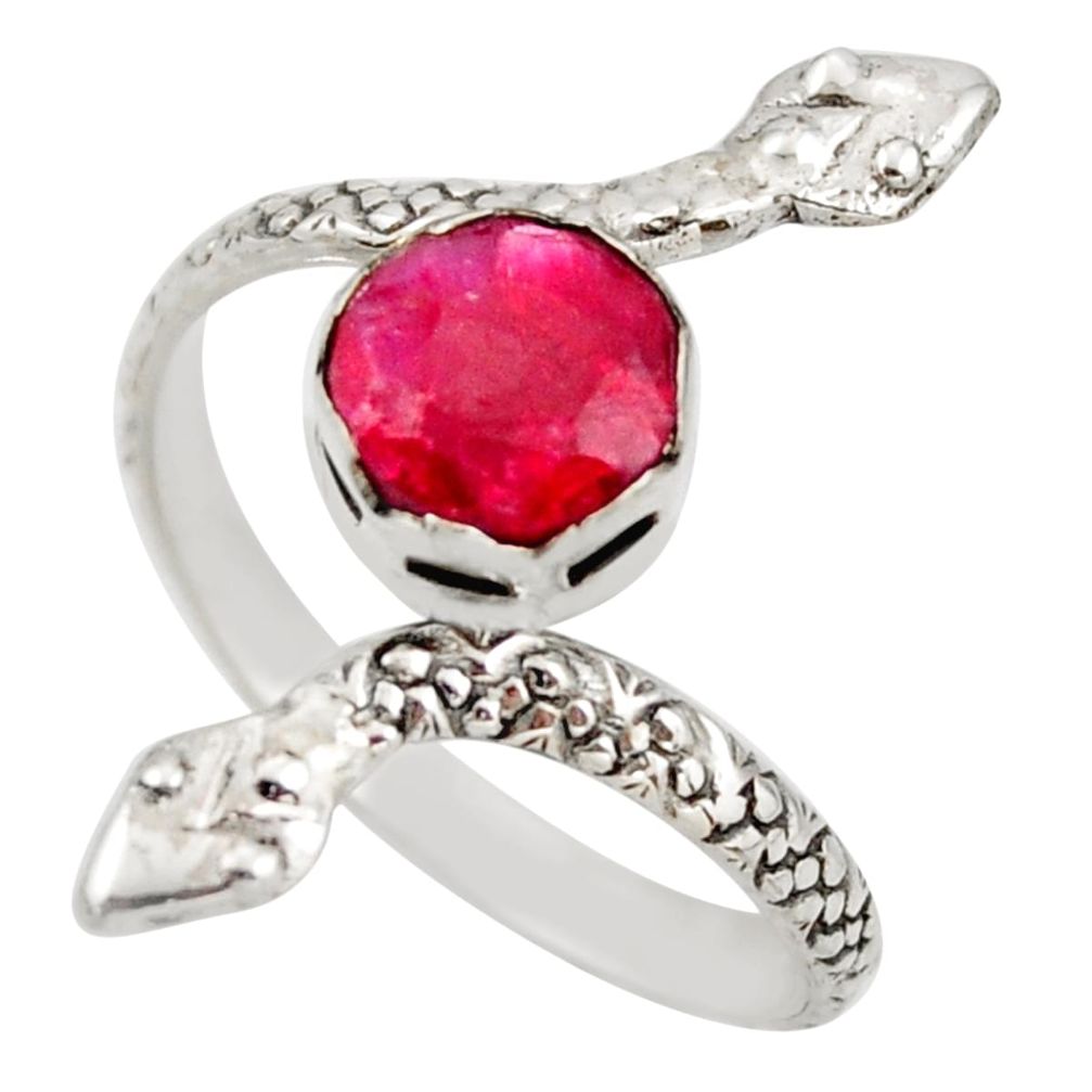 3.13cts natural red ruby 925 silver snake solitaire ring size 11.5 d46291