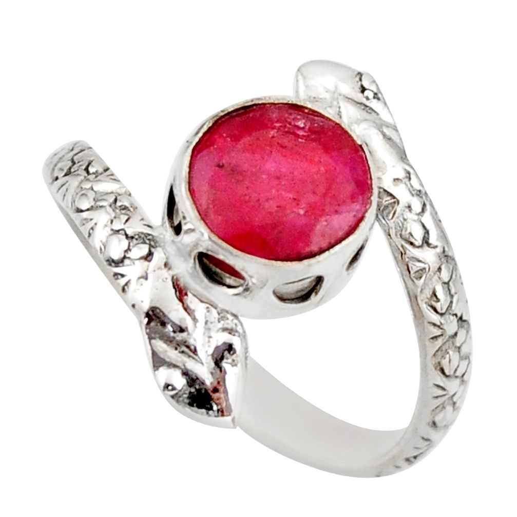 3.29cts natural red ruby 925 silver snake solitaire ring jewelry size 8.5 d46292