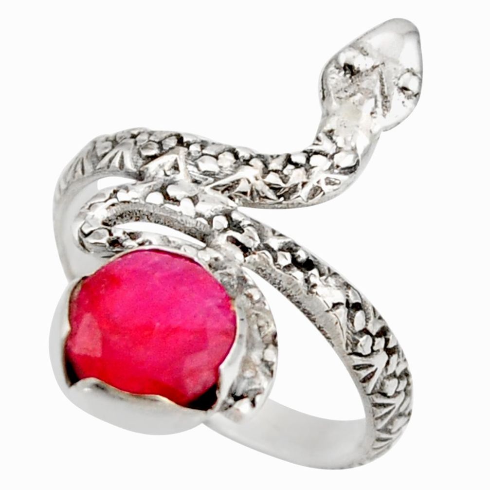 3.35cts natural red ruby 925 silver snake solitaire ring jewelry size 8 d46290