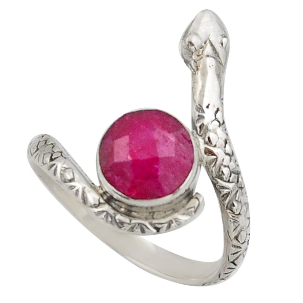 3.19cts natural red ruby 925 silver snake solitaire ring jewelry size 8 d47512