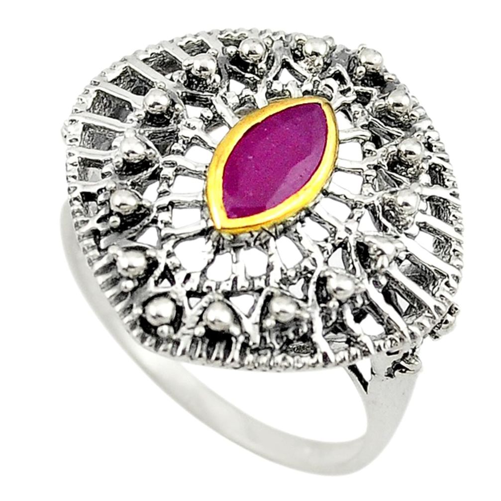 Natural red ruby 925 sterling silver 14k gold ring jewelry size 9 c22900