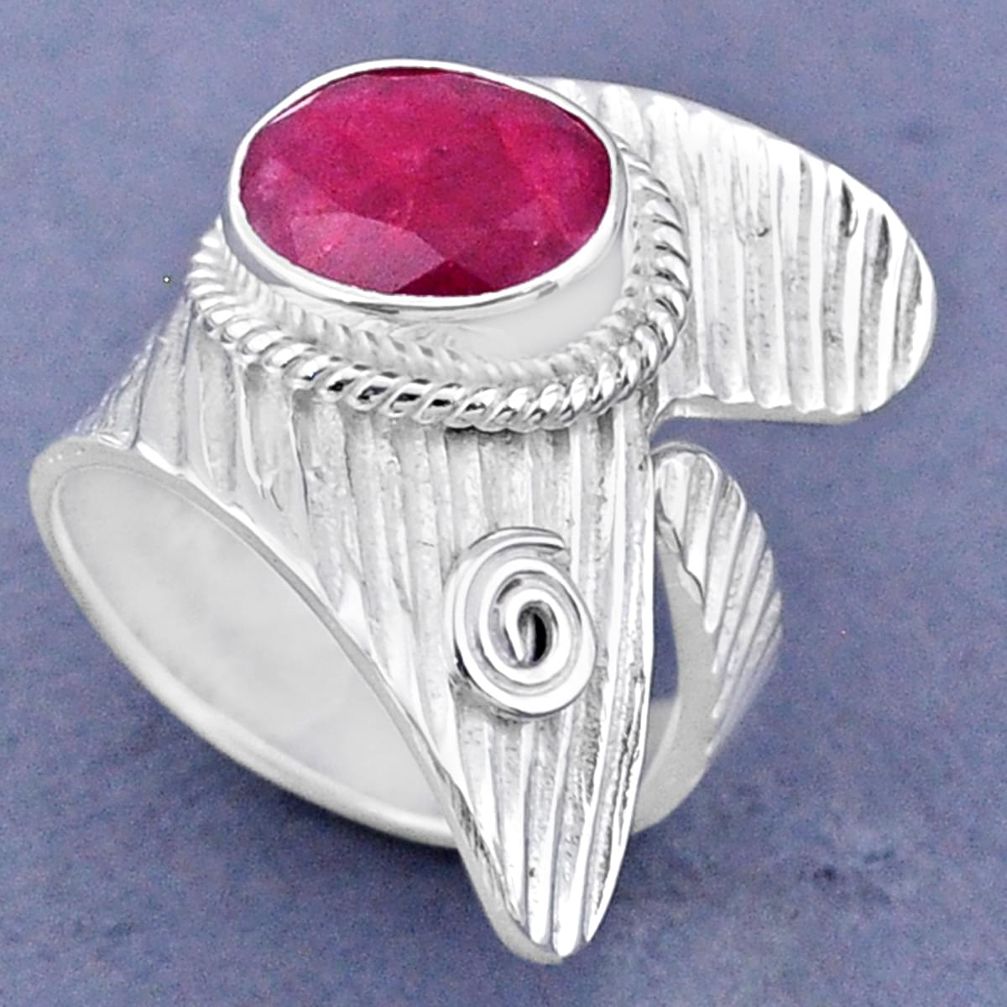 4.03cts natural red ruby 925 sterling silver adjustable ring size 8.5 r63459