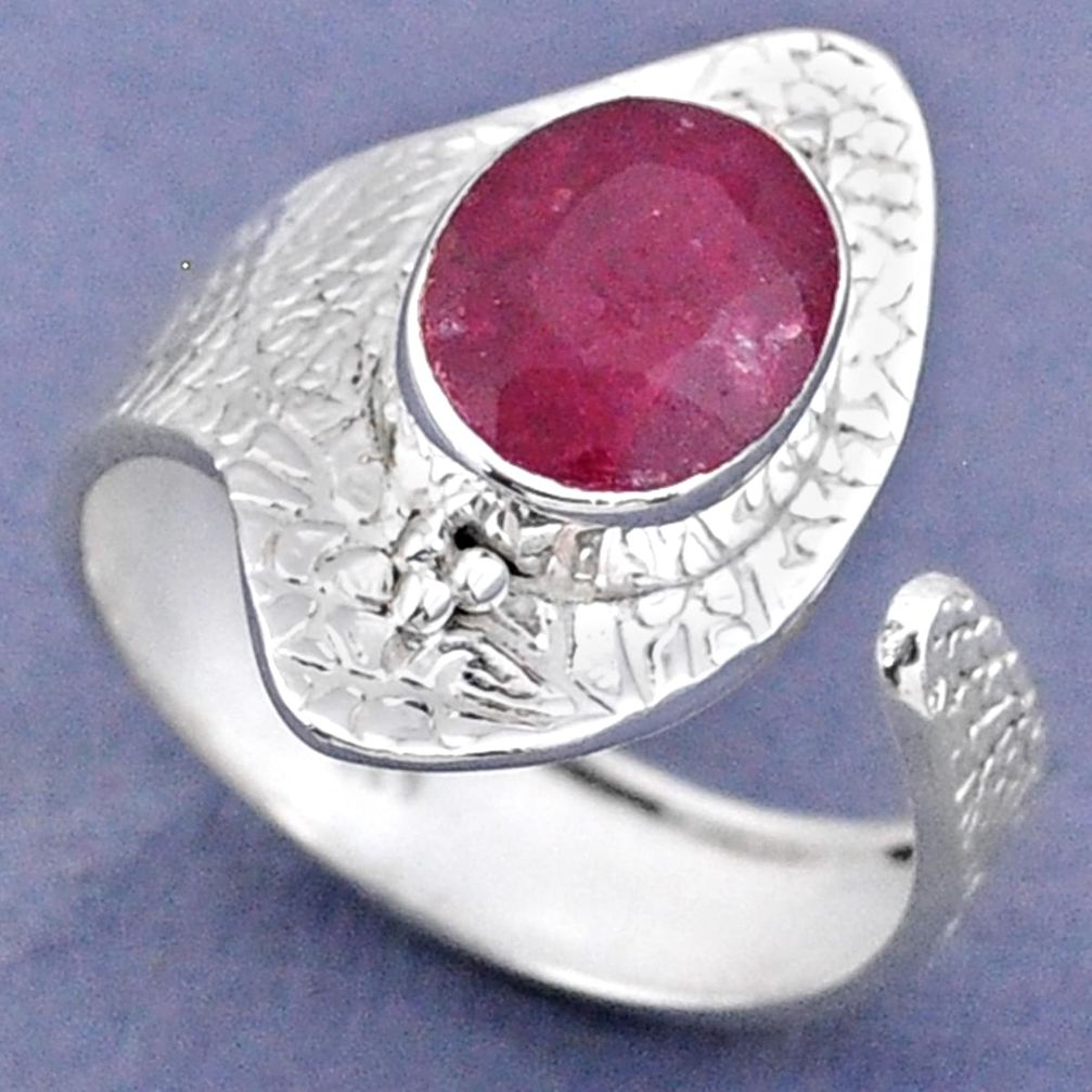 3.83cts natural red ruby 925 sterling silver adjustable ring size 9 r63316