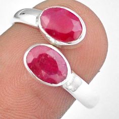 3.00cts natural red ruby 925 sterling silver adjustable ring size 7.5 u8503