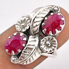 4.38cts natural red ruby 925 sterling silver flower ring jewelry size 7 t86571