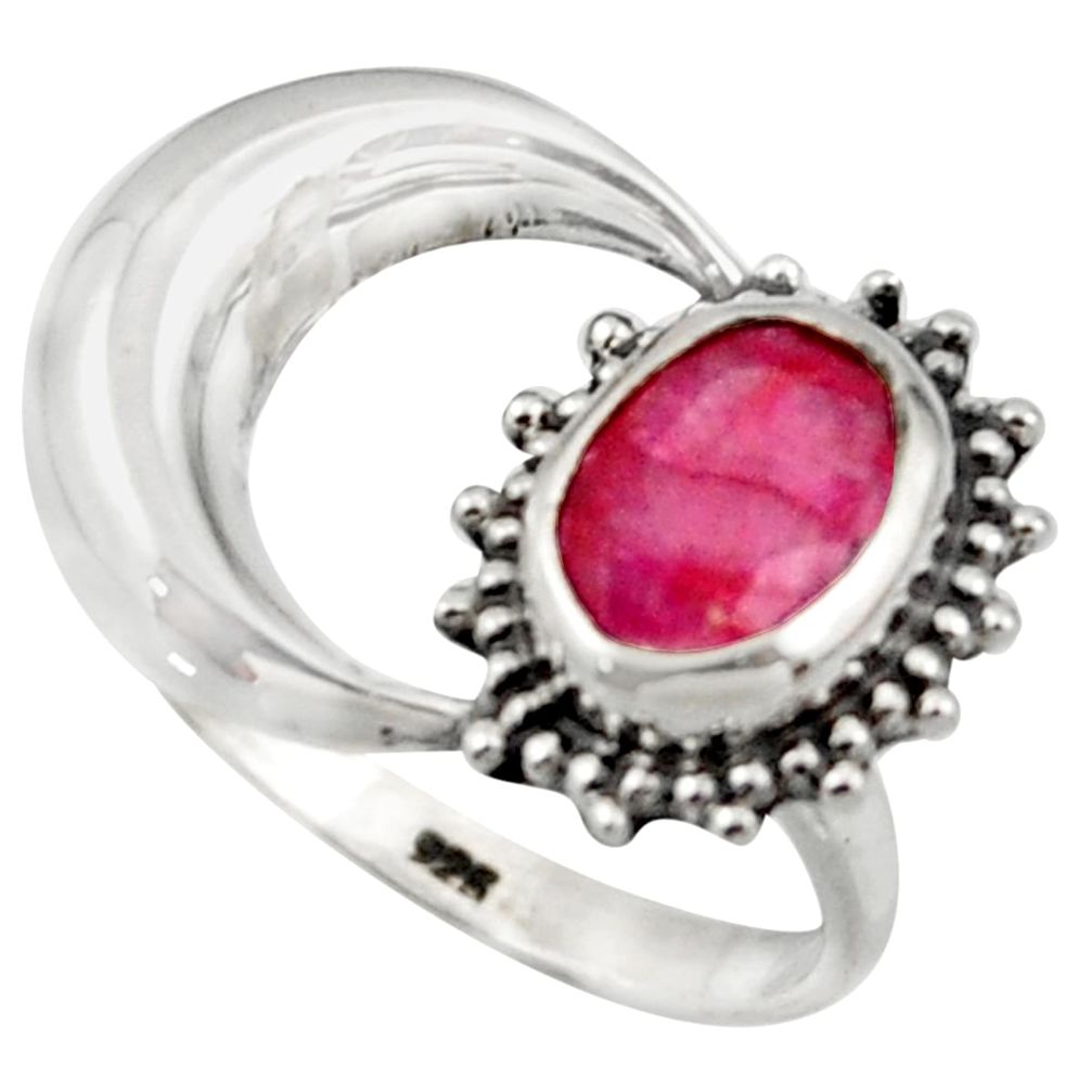 3.32cts natural red ruby 925 sterling silver half moon ring size 8.5 r41766