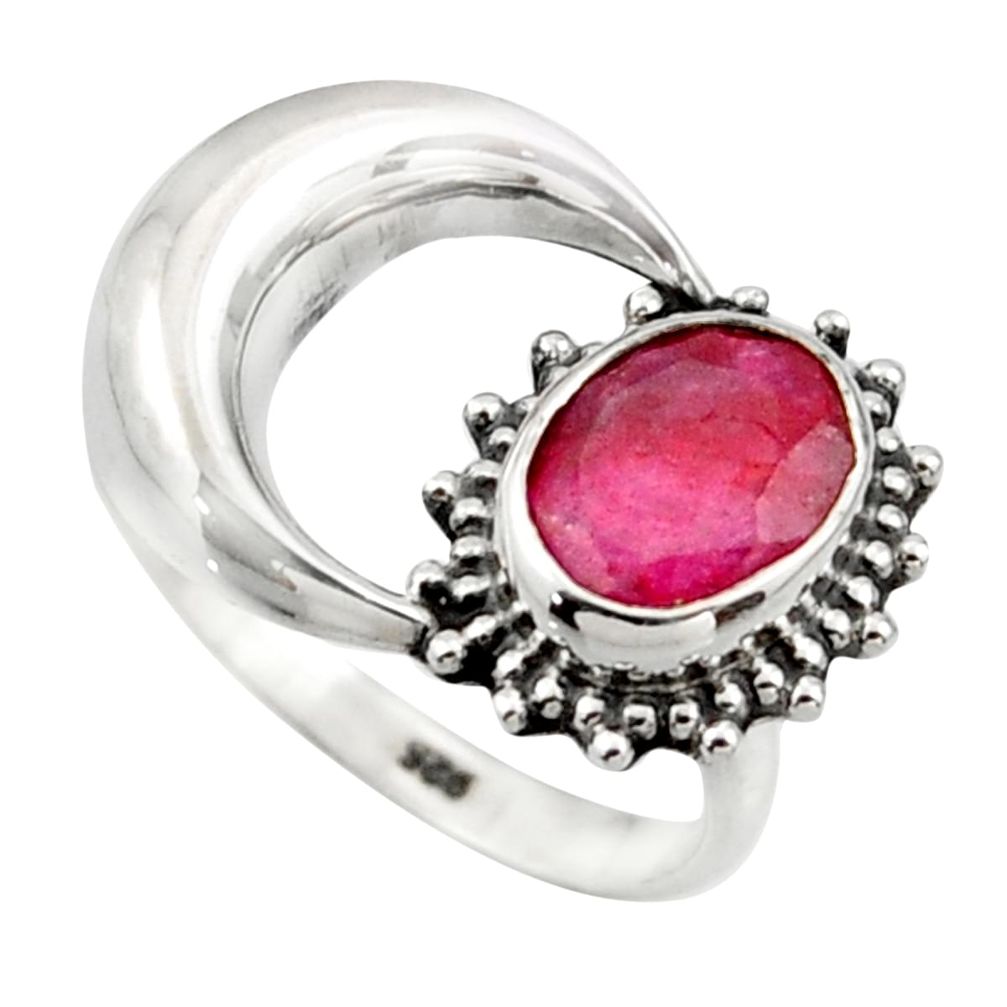 3.32cts natural red ruby 925 sterling silver half moon ring size 7.5 r41767