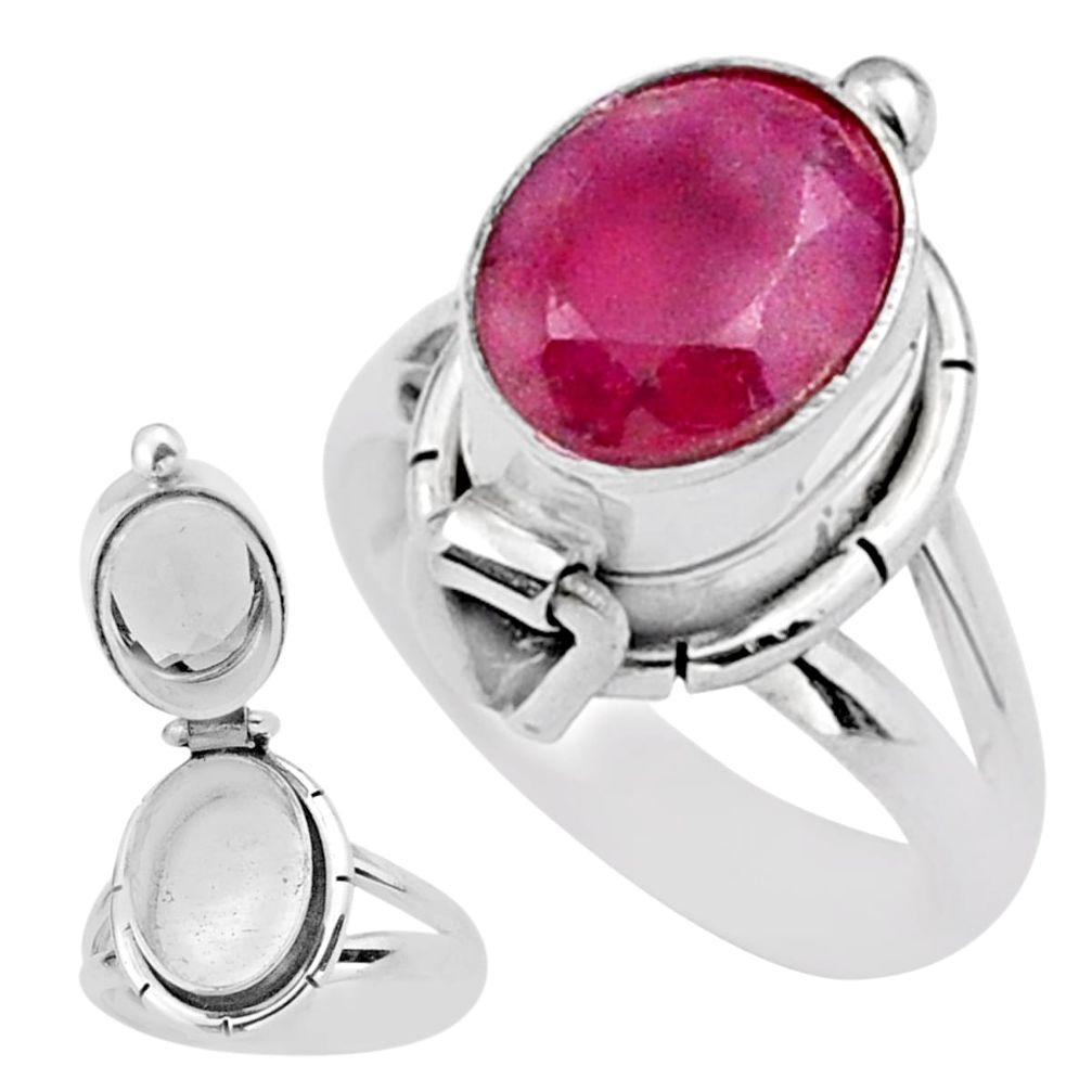 3.98cts natural red ruby 925 sterling silver poison box ring size 6 u9574