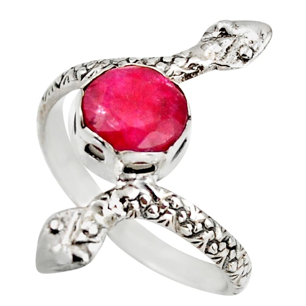 3.48cts natural red ruby 925 sterling silver snake ring jewelry size 9.5 d46252