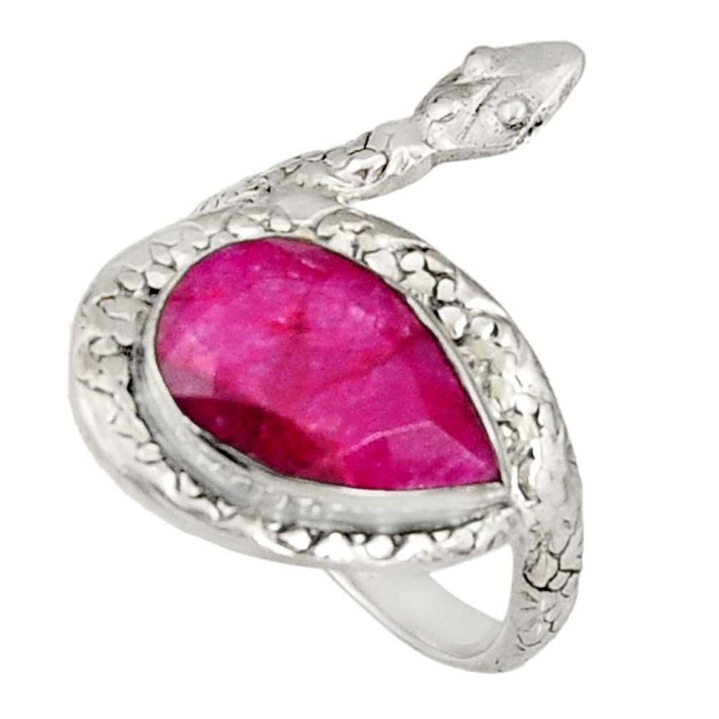 5.52cts natural red ruby 925 sterling silver snake ring jewelry size 7 r19661