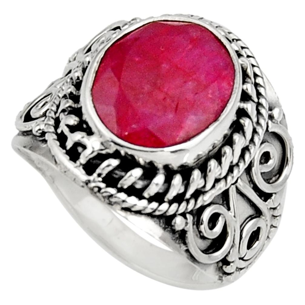 red ruby 925 sterling silver solitaire ring size 7.5 d39028