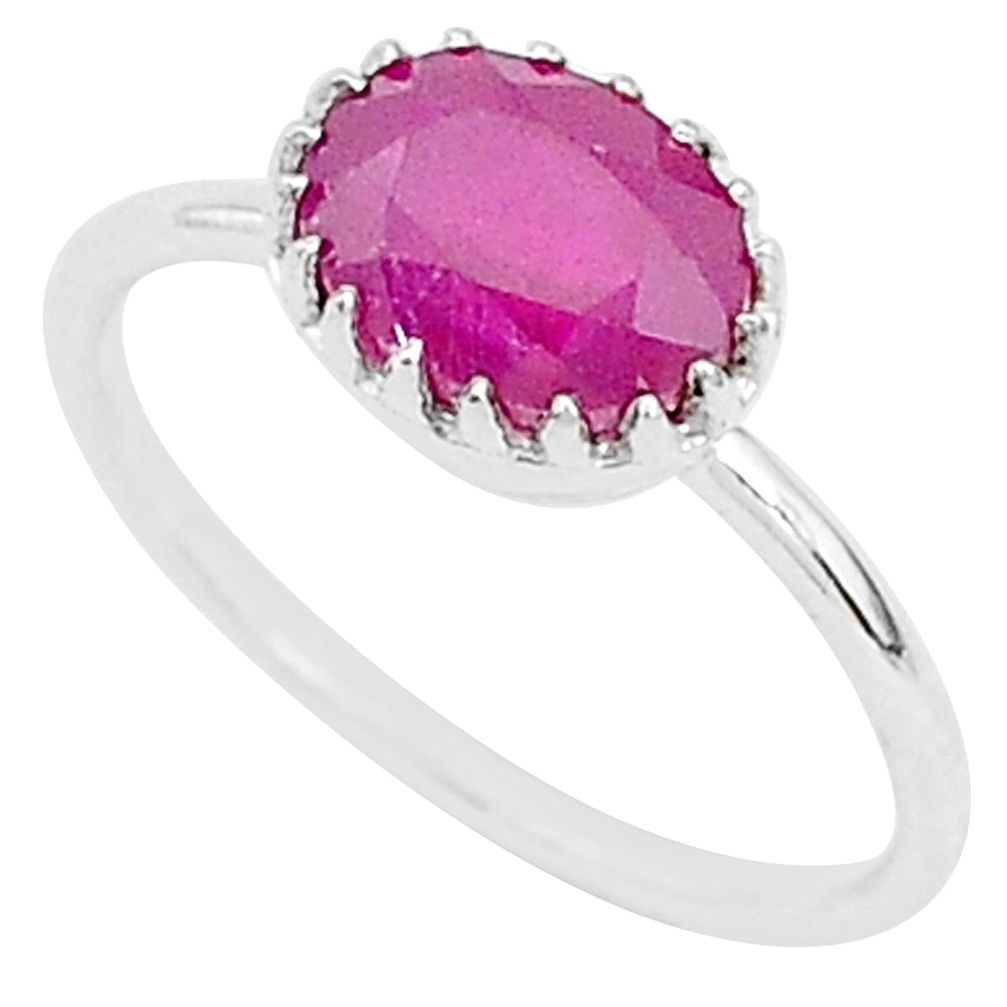 2.02cts natural red ruby 925 sterling silver solitaire ring jewelry size 6 t5225