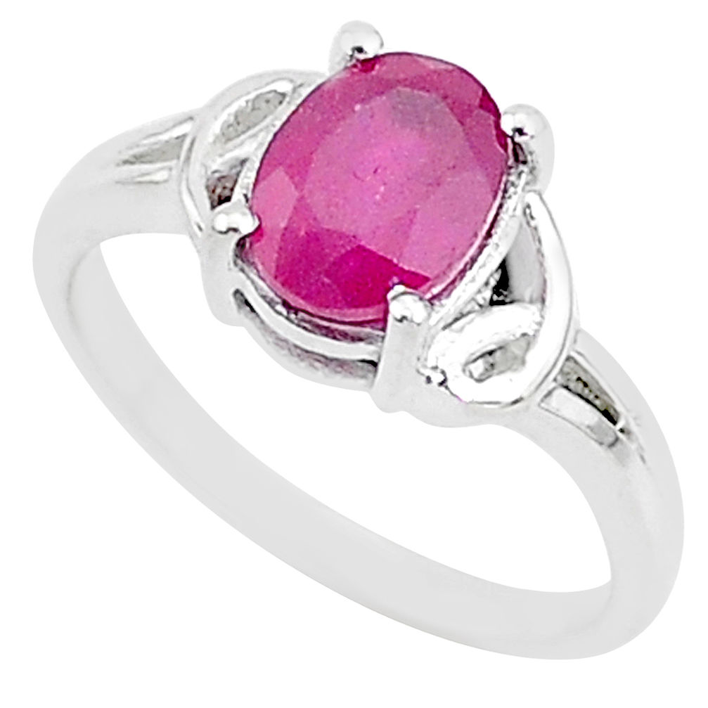 1.81cts natural red ruby 925 sterling silver solitaire ring jewelry size 7 t5170