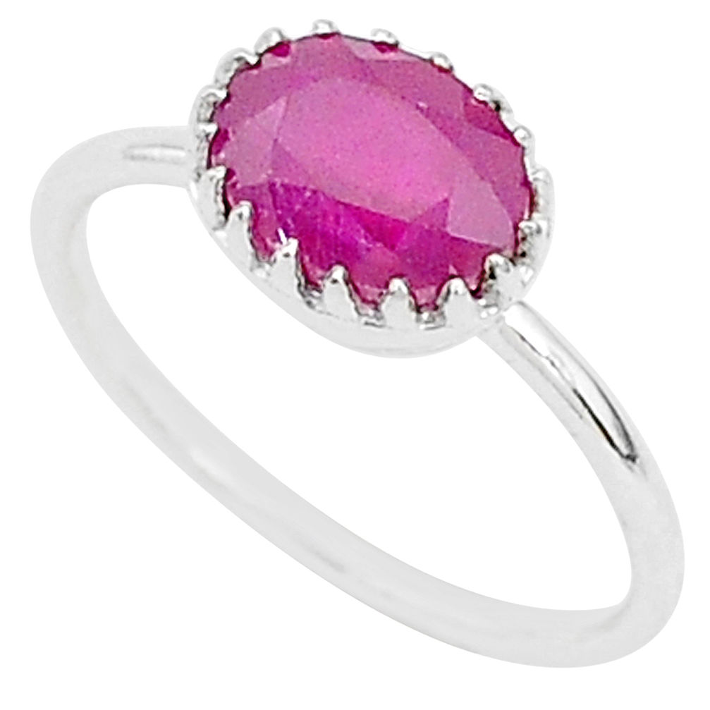 1.89cts natural red ruby 925 sterling silver solitaire ring jewelry size 8 t5227