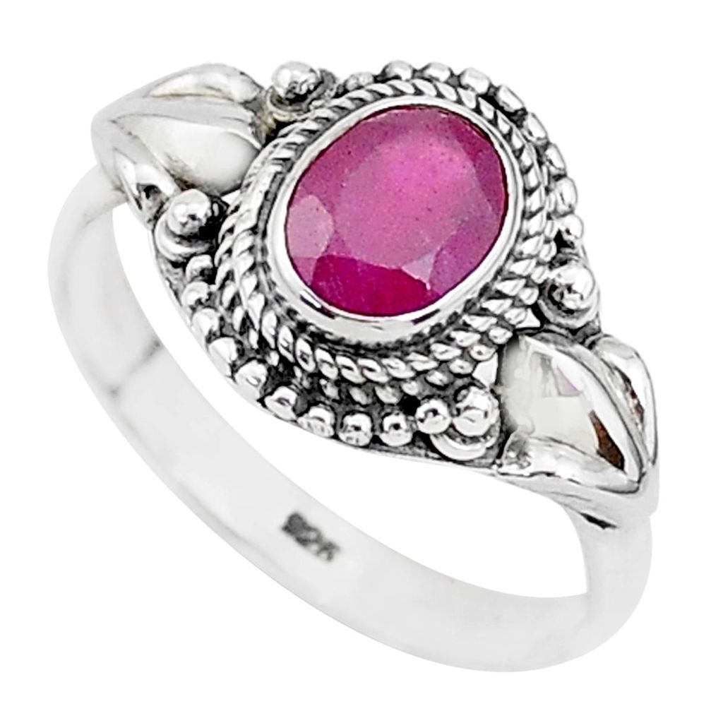 1.55cts natural red ruby 925 sterling silver solitaire ring jewelry size 9 t5240