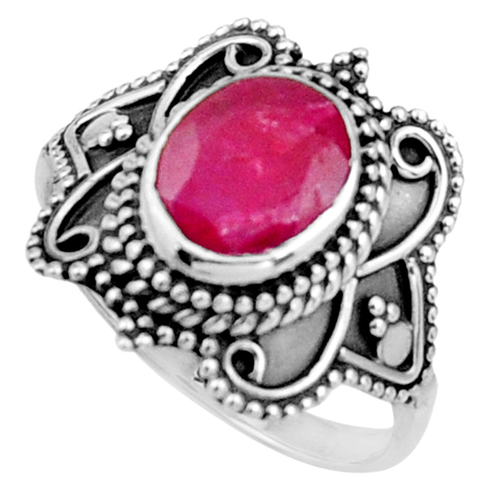 3.46cts natural red ruby 925 sterling silver solitaire ring size 8.5 r26782