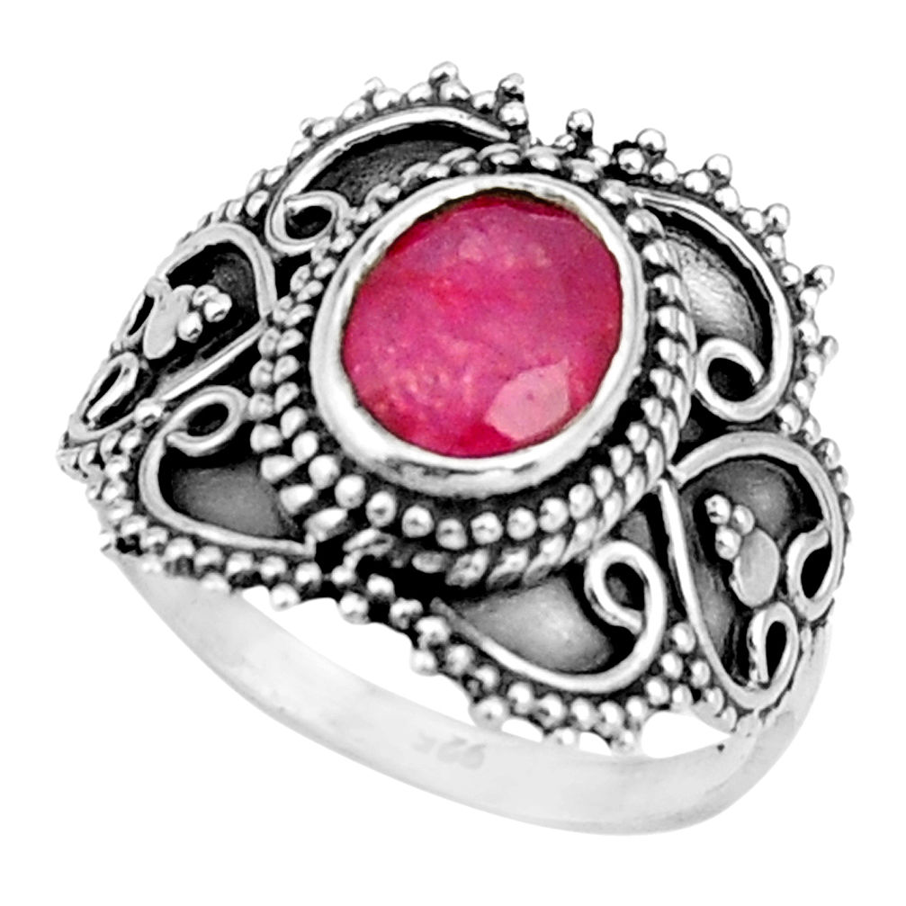 3.14cts natural red ruby 925 sterling silver solitaire ring size 7.5 r26786