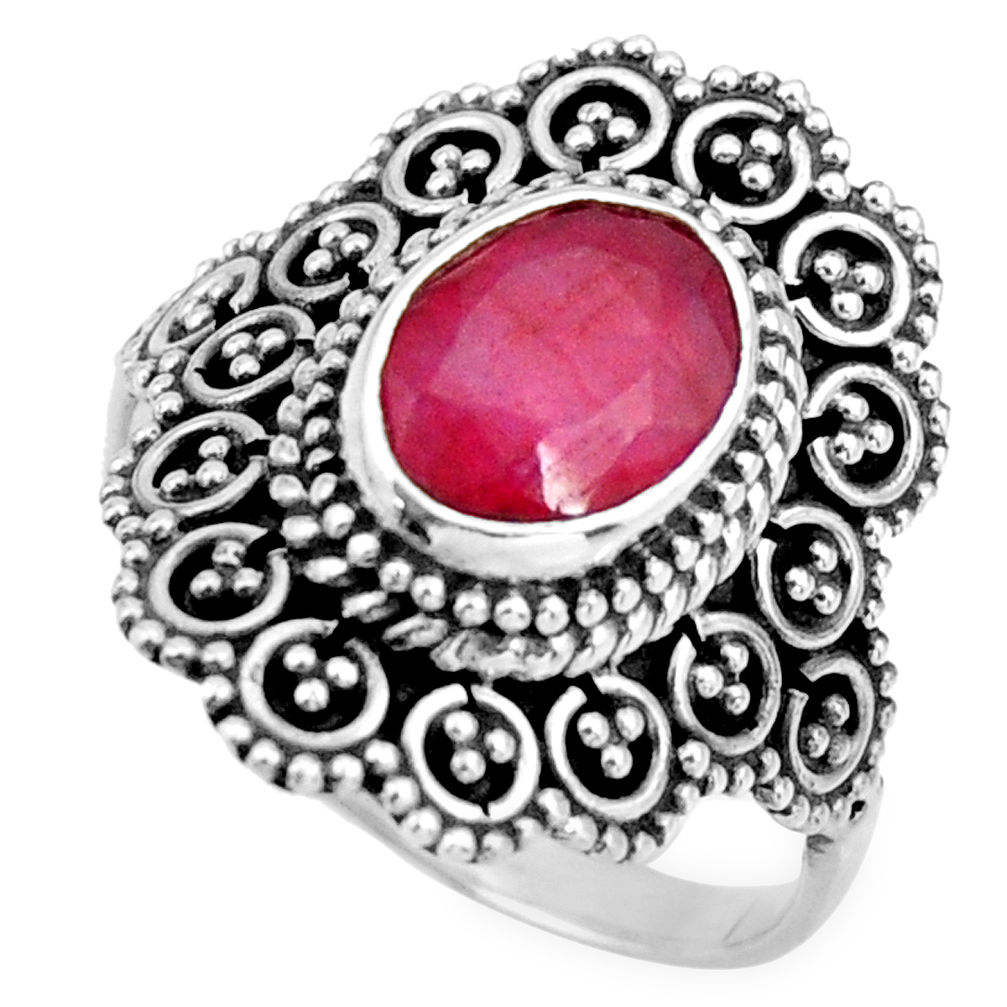 3.23cts natural red ruby 925 sterling silver solitaire ring size 7.5 r26926