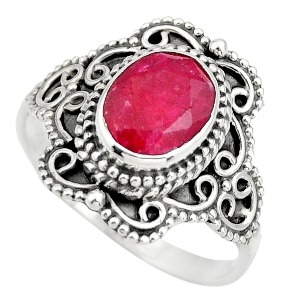 3.02cts natural red ruby 925 sterling silver solitaire ring size 8.5 r26965