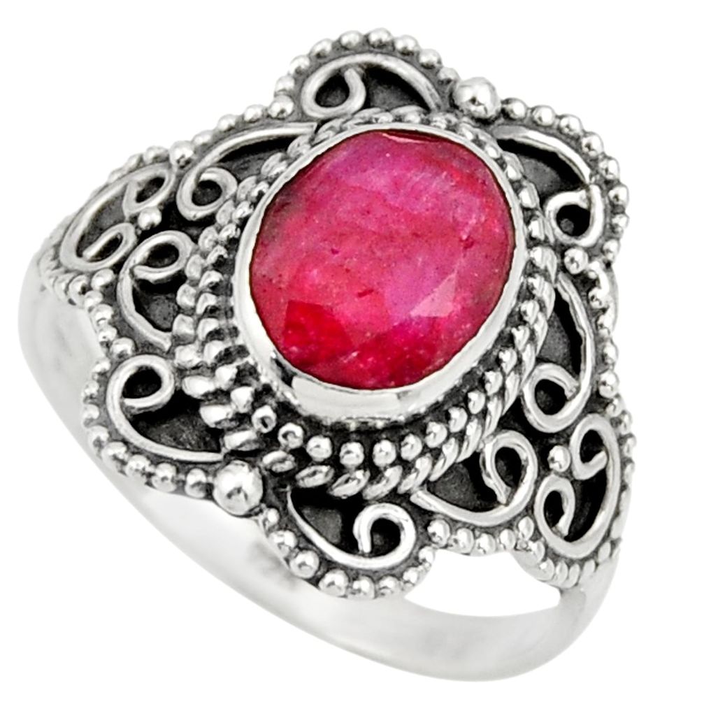 3.02cts natural red ruby 925 sterling silver solitaire ring size 7.5 r26966