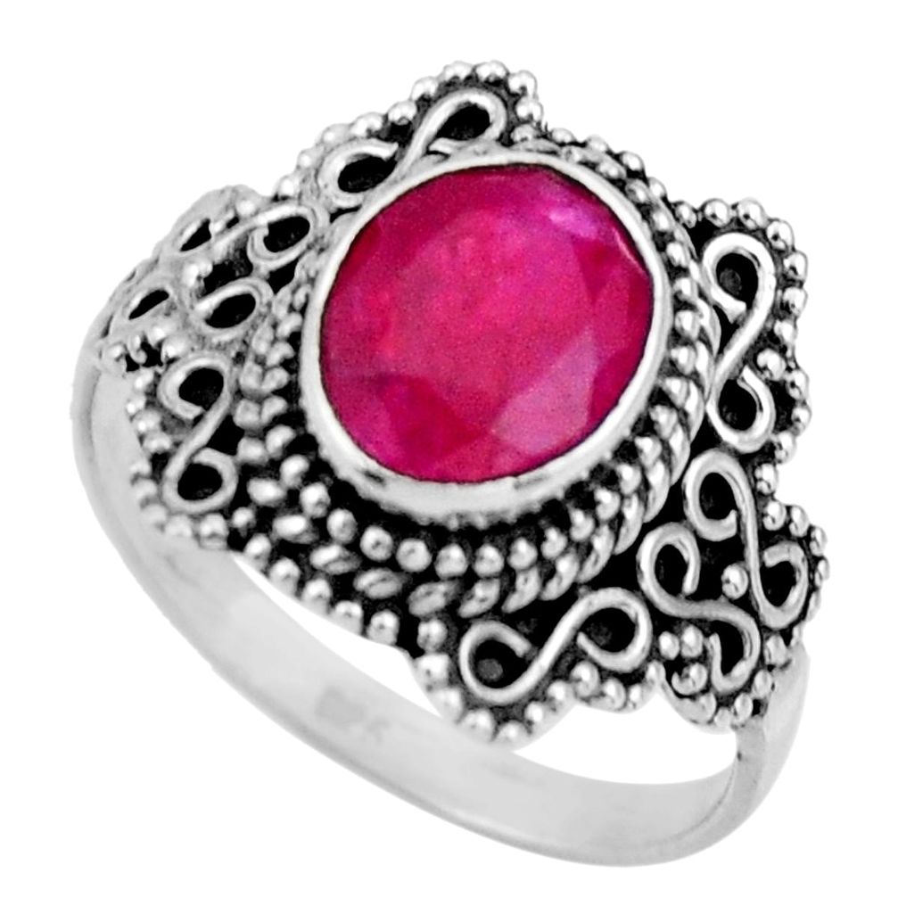 3.01cts natural red ruby 925 sterling silver solitaire ring size 7.5 r26986