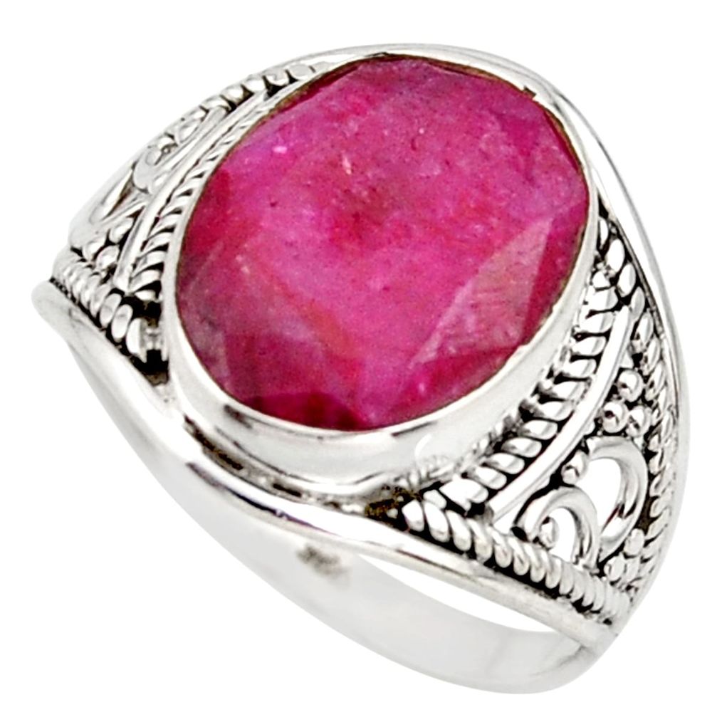 5.90cts natural red ruby 925 sterling silver solitaire ring size 7.5 r35343