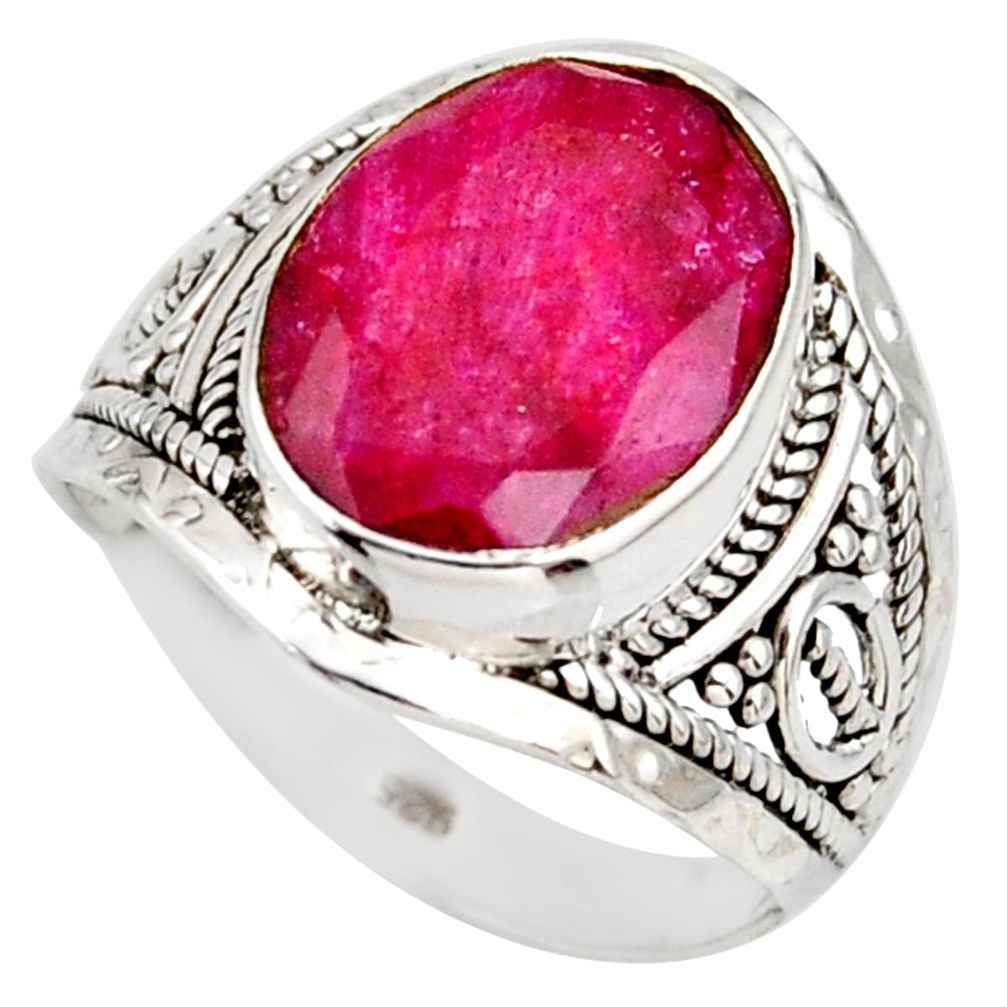 5.84cts natural red ruby 925 sterling silver solitaire ring size 7.5 r35367