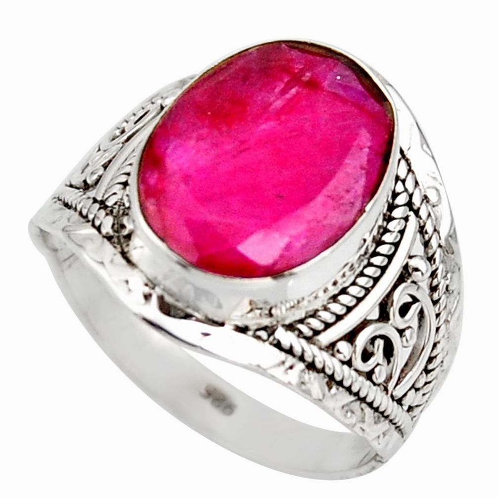 6.03cts natural red ruby 925 sterling silver solitaire ring size 8.5 r35392