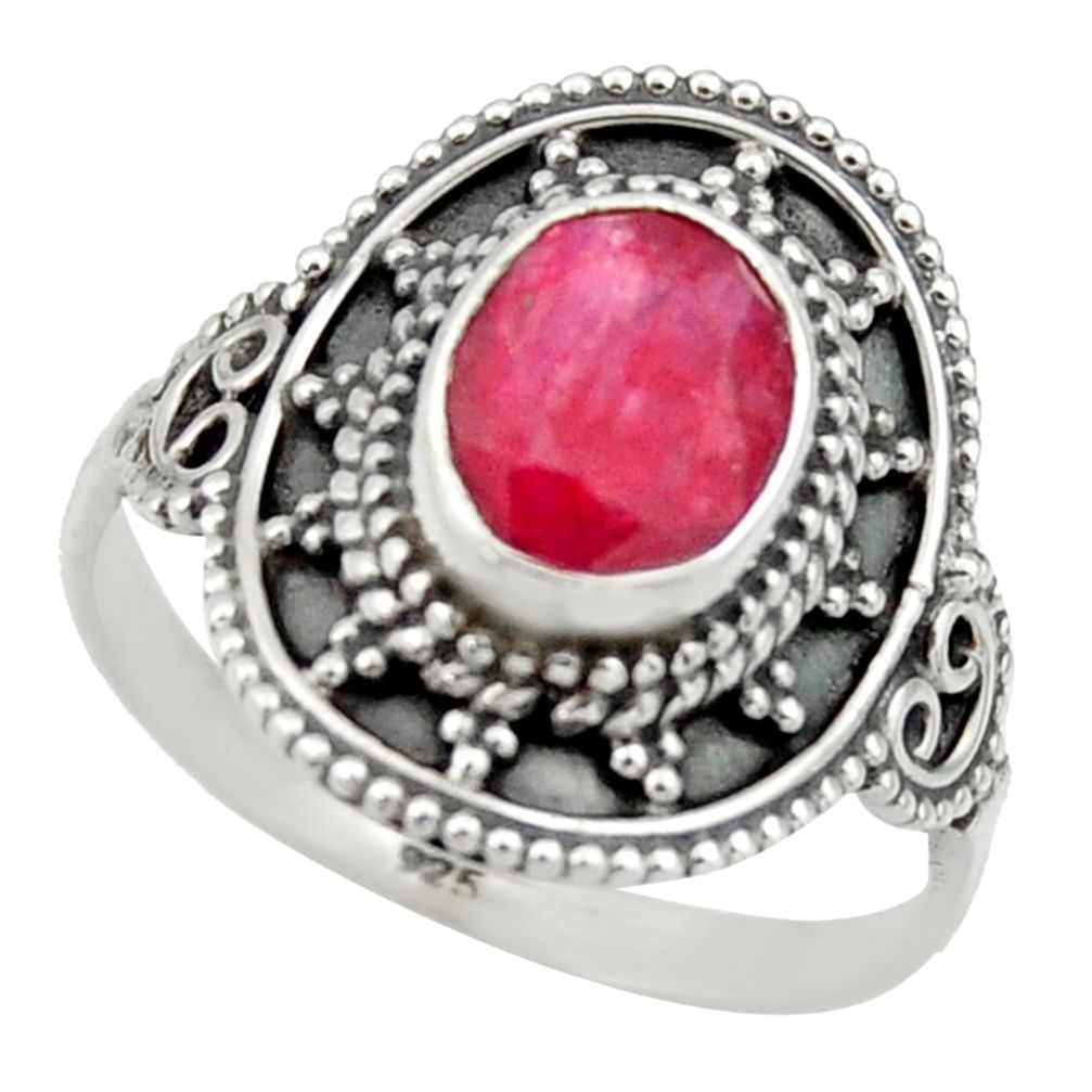 3.02cts natural red ruby 925 sterling silver solitaire ring size 8.5 r40462