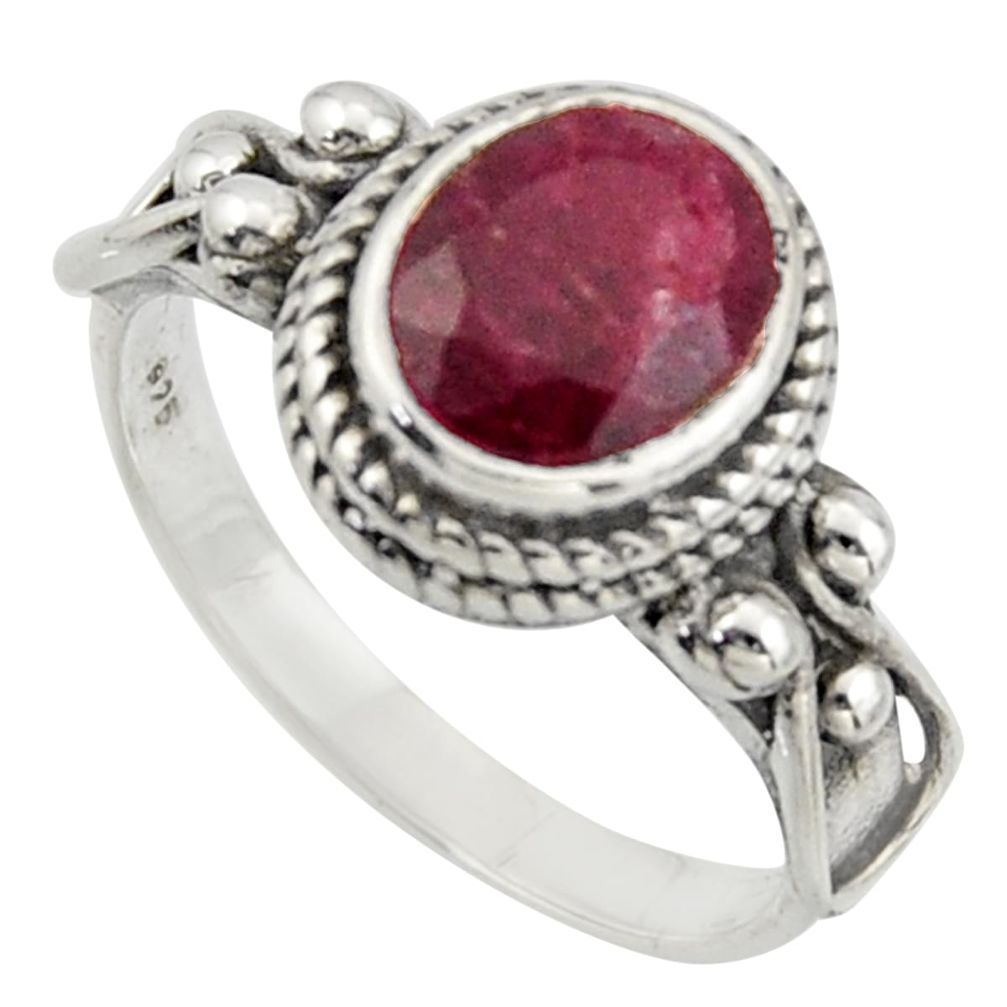 3.39cts natural red ruby 925 sterling silver solitaire ring size 8.5 r40988