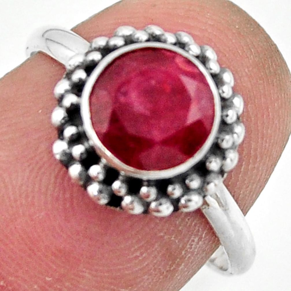 2.61cts natural red ruby 925 sterling silver solitaire ring size 7.5 r41386