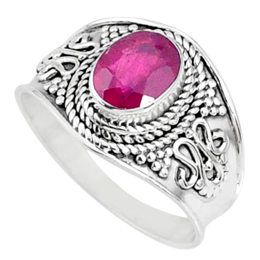 1.99cts natural red ruby 925 sterling silver solitaire ring size 8.5 r69149