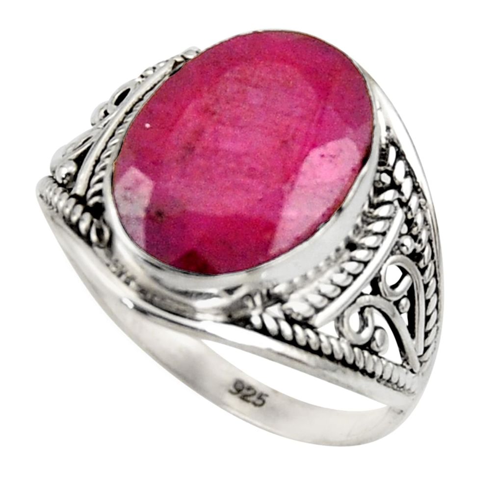 6.38cts natural red ruby 925 sterling silver solitaire ring size 8 r35467