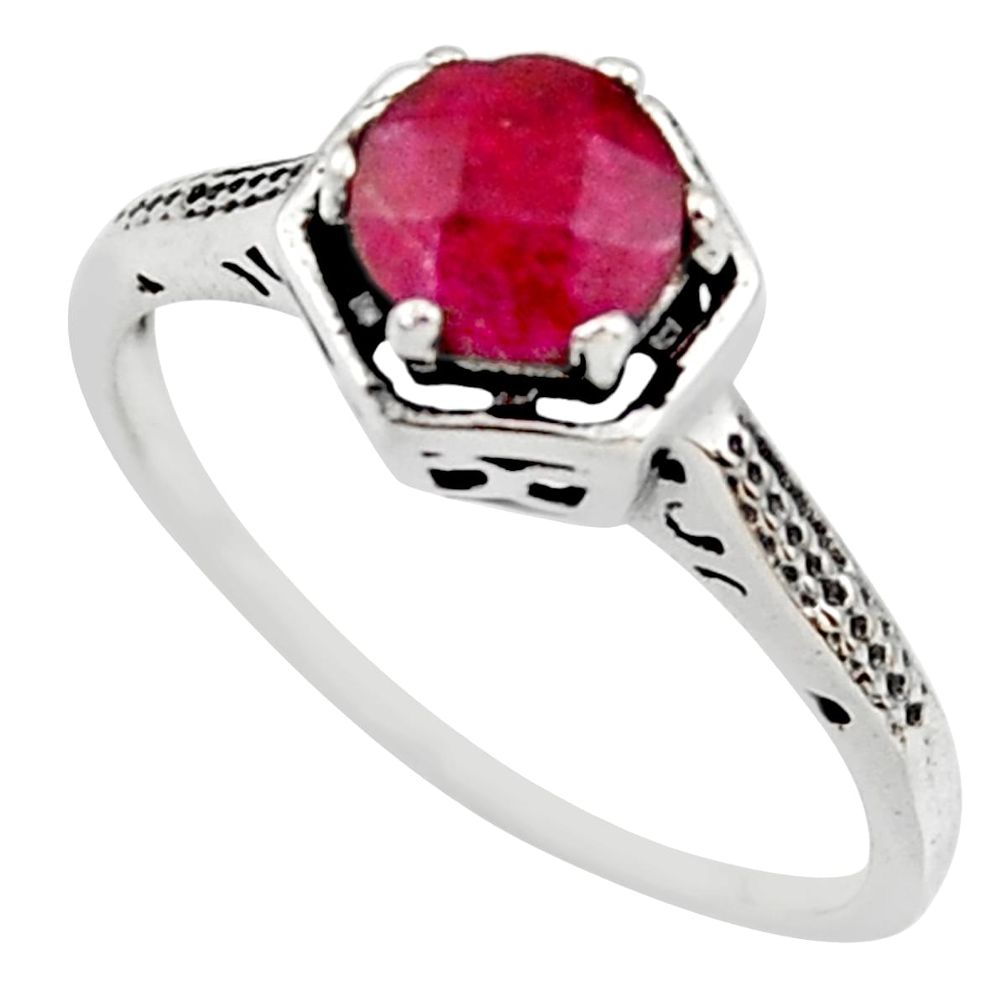 1.34cts natural red ruby 925 sterling silver solitaire ring size 8 r35952