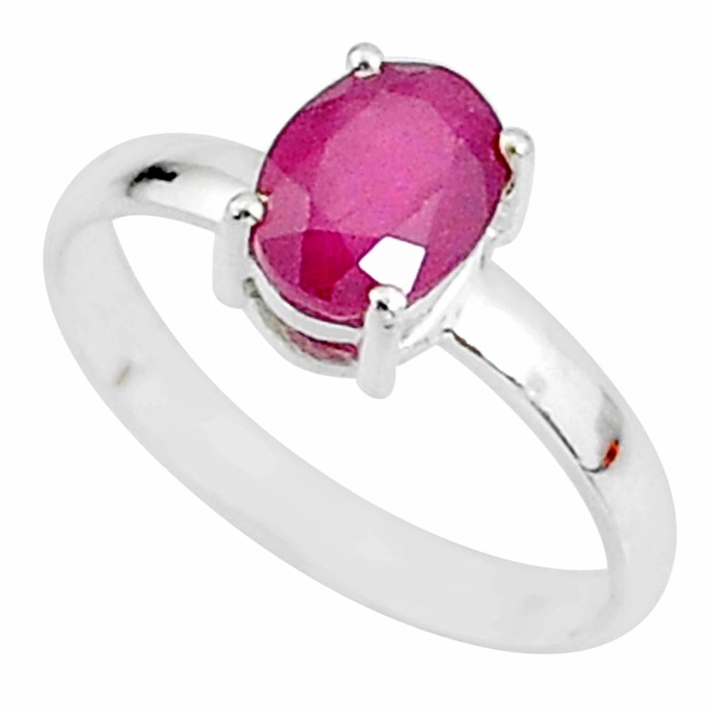2.22cts natural red ruby 925 sterling silver solitaire ring size 8 t7293