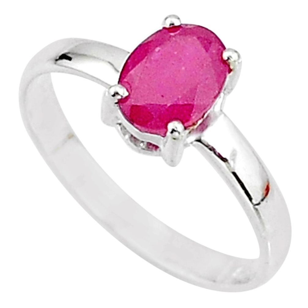 2.22cts natural red ruby 925 sterling silver solitaire ring size 9 t7296
